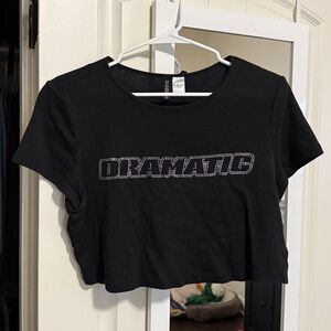 H&M Black Crop Top with Rhinestone “DRAMATIC” Detail